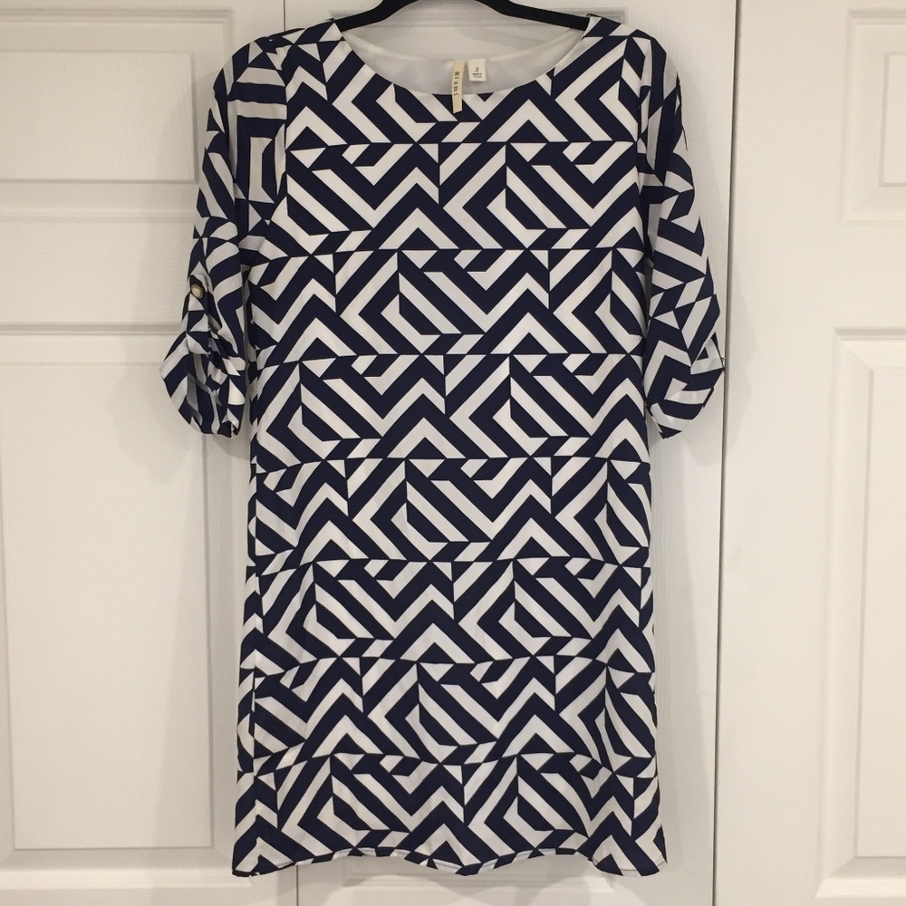 Navy Blue Chevron Pattern Shift Dress by miami